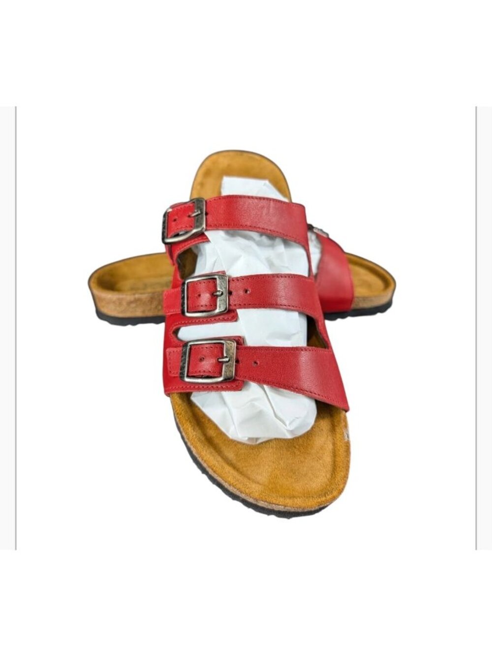 Naot Women's Red Leather Triple Strap Sandals Size 39 Buckle Adjustable Straps